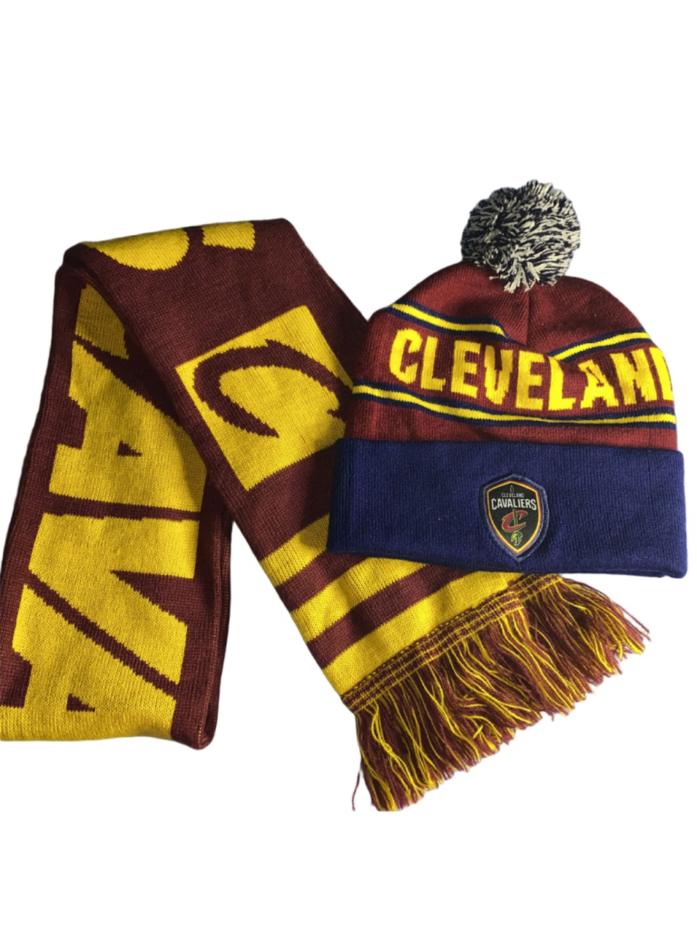 Men's NBa Cleveland Cavaliers Scarf & Beanie Set One Size Burgundy Yellow